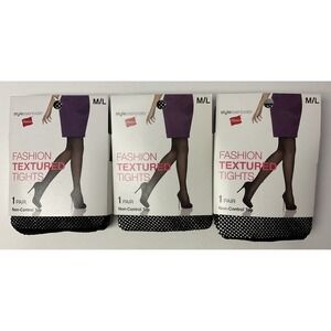 NIP Lot‎ 3 Hanes Stylessentials Fashion Textured Tights Black Fishnet M / L
